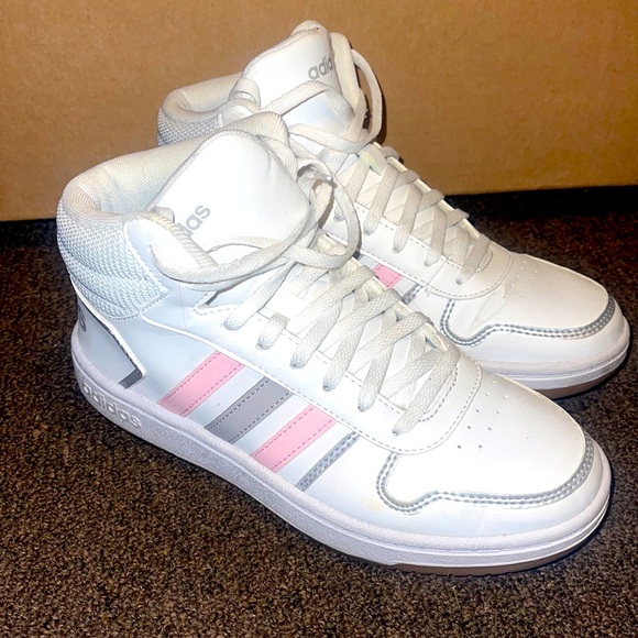 Adidas high tops pink and white Clearance